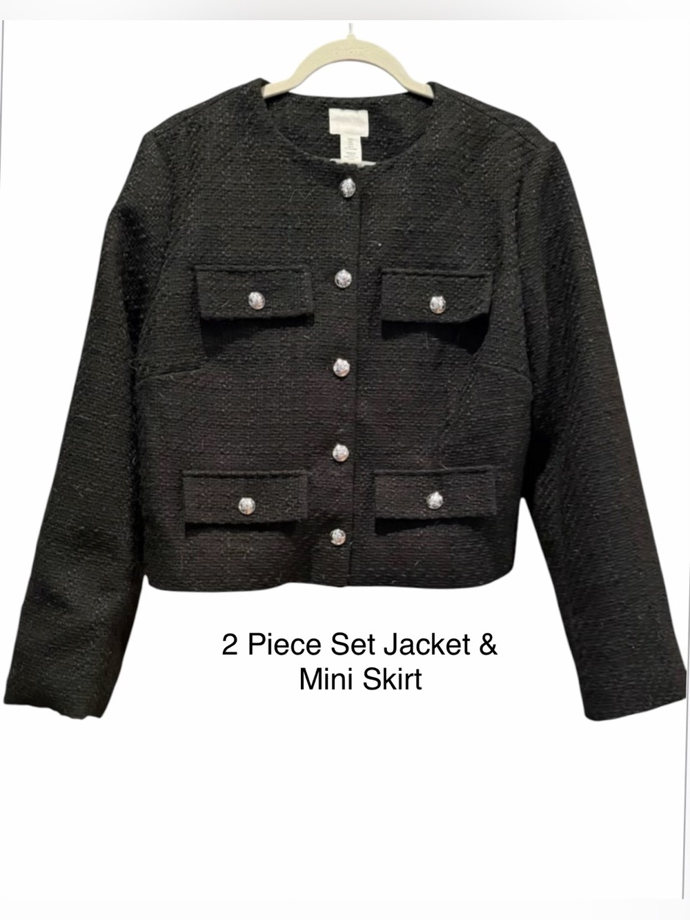 NWT H&M Black Textured Jacket And Flared Mini Skirt.